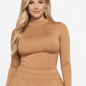 SKIMS Swim Long Sleeve Shirt Almond Womens XXS Rash Guard